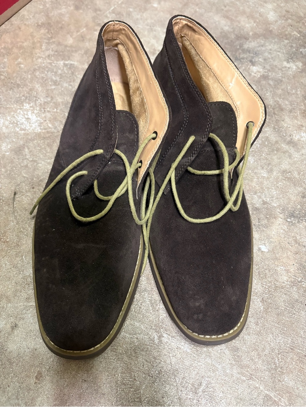 Calvin Klein Dark Brown Suede Chukka Boots with Olive Laces